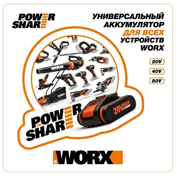 Комплект: Двойное зарядное устройство WORX WA3772 + 2 АКБ 2.0 А/ч