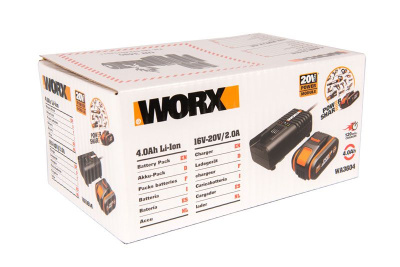 Комплект WORX WA3604: 1 аккумулятор 4 Ач и зарядное устройство на 2А
